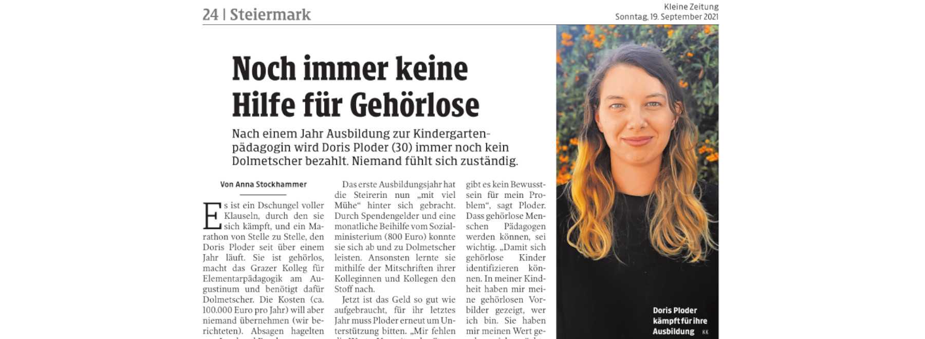 Kleine Zeitung: Doris Ploder kämpft um ihre Ausbildung
